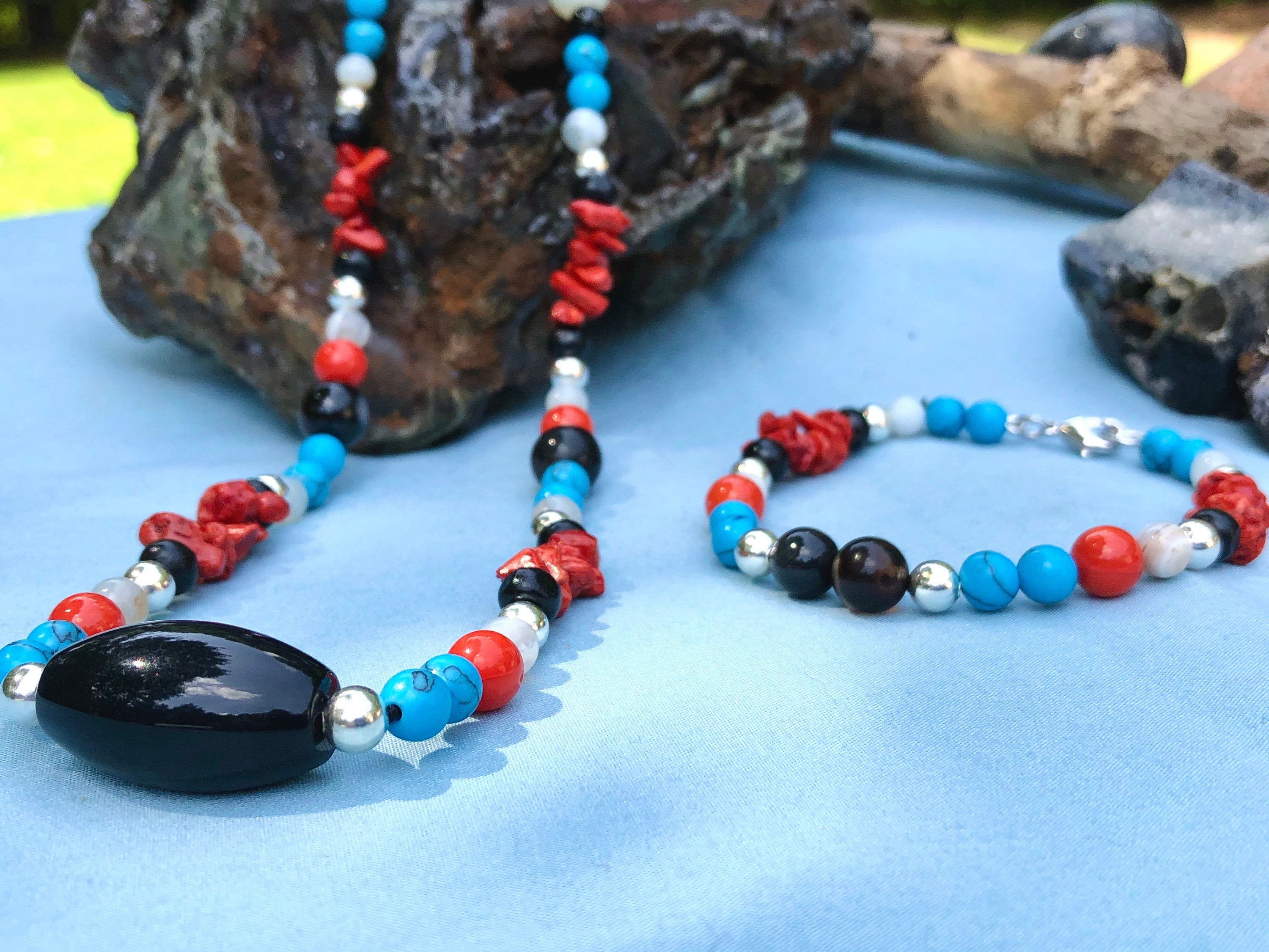 Chakra Awakening Necklace & Bracelet | Turquoise Agate Coral | Energy Healing Reiki Meditation Jewelry - Mama’s Malas jewelry