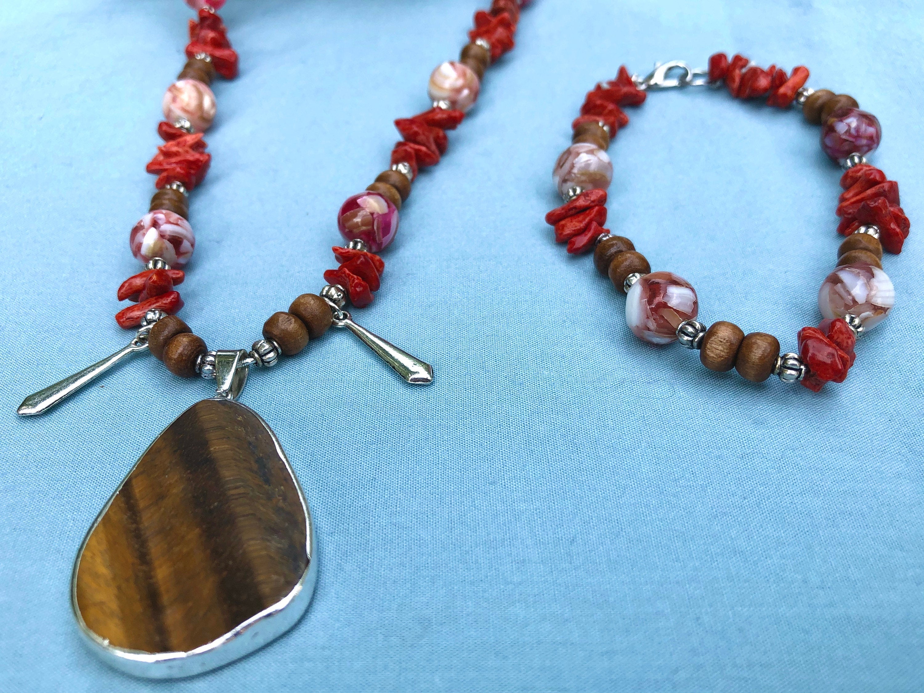Chakra Healing "Goddess' Sight" Necklace & Bracelet | Tiger Eye Mother of Pearl Sponge Coral | Healing Energy Meditation Beach Jewelry - Mama’s Malas jewelry