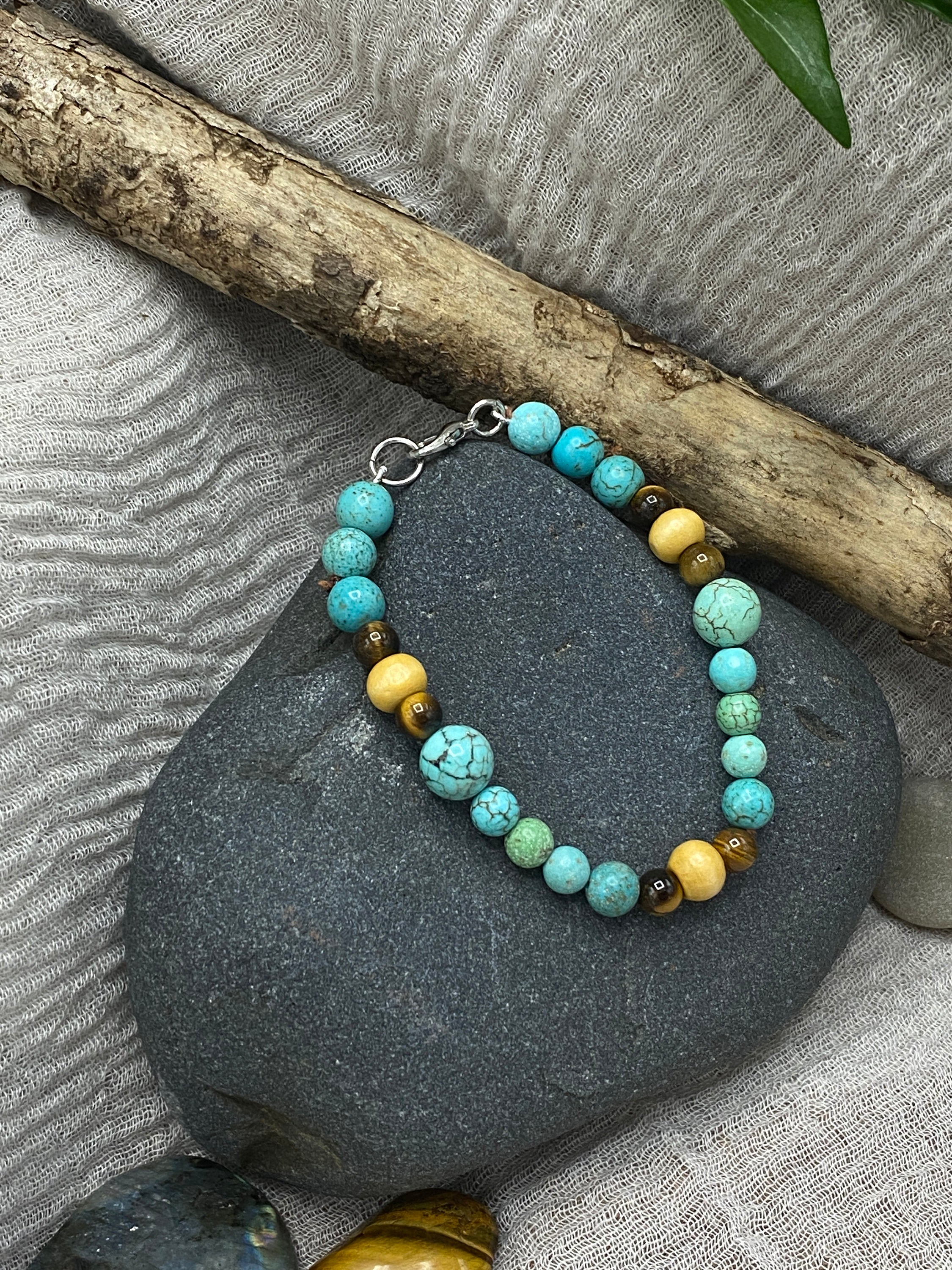 Chakra "Logic & Reason" Necklace Bracelet | Turquoise Magnesite Tigereye | Energy Healing Reiki Jewelry - Mama’s Malas jewelry