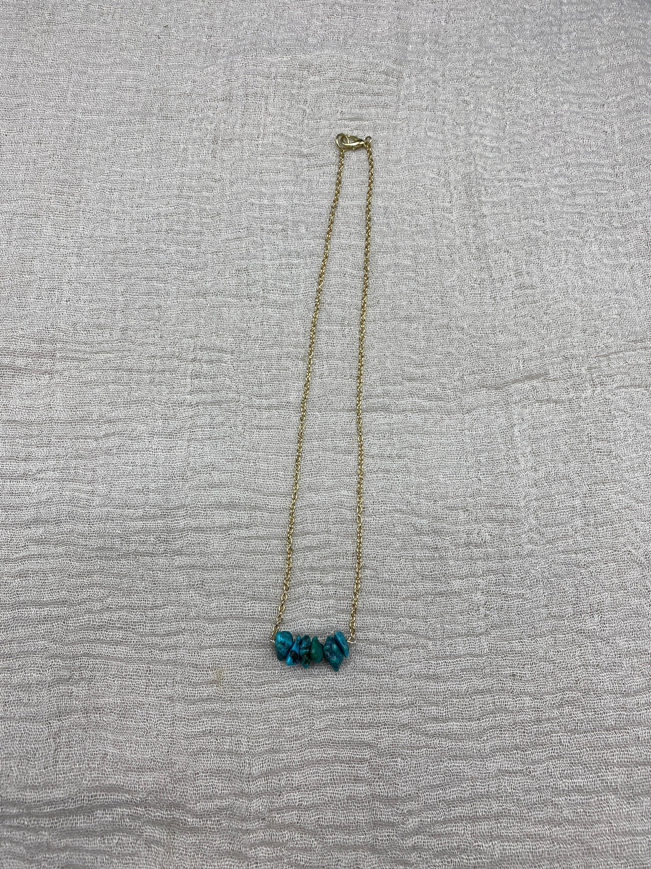 Turquoise Chip Necklace | Petite Dainty Gold Chain | Cute Chakra Energy - Mama’s Malas jewelry