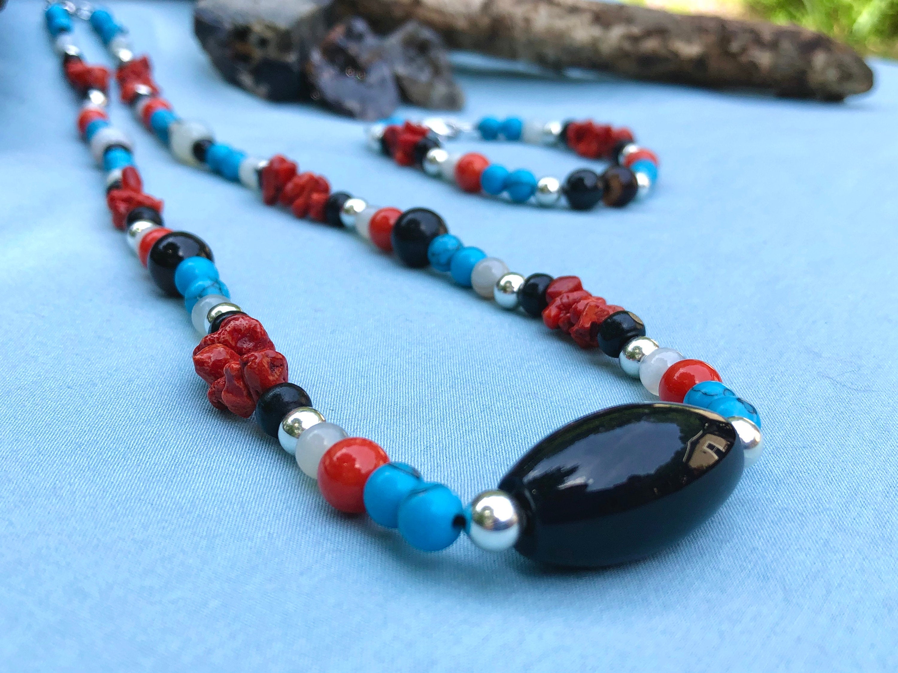 Chakra Awakening Necklace & Bracelet | Turquoise Agate Coral | Energy Healing Reiki Meditation Jewelry - Mama’s Malas jewelry