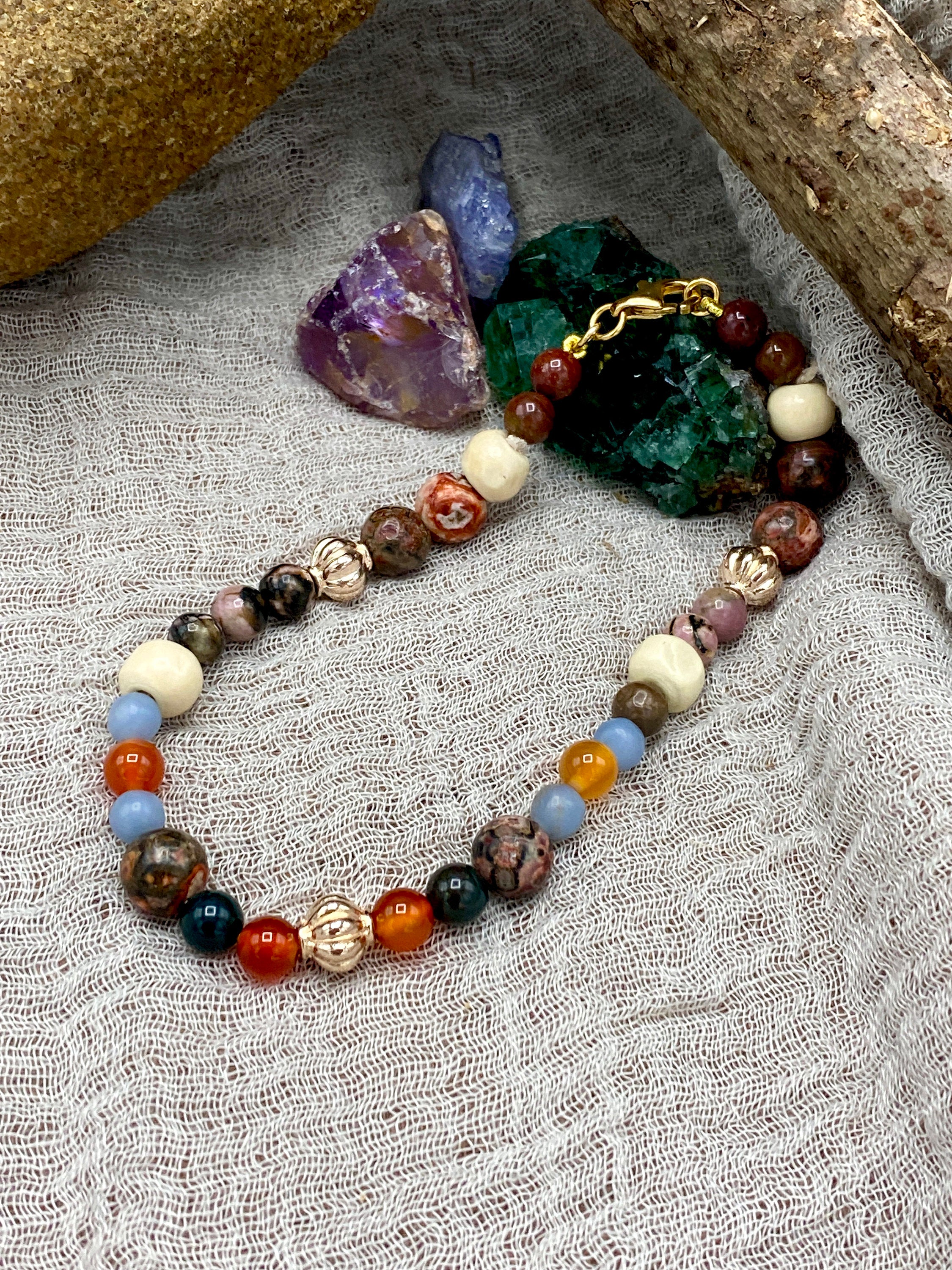 Chakra Jewelry "Lionheart" Necklace & Bracelet | Bloodstone Rhodonite Carnelian Jasper Angelite | Meditation Yoga Prayer Gift - Mama’s Malas jewelry