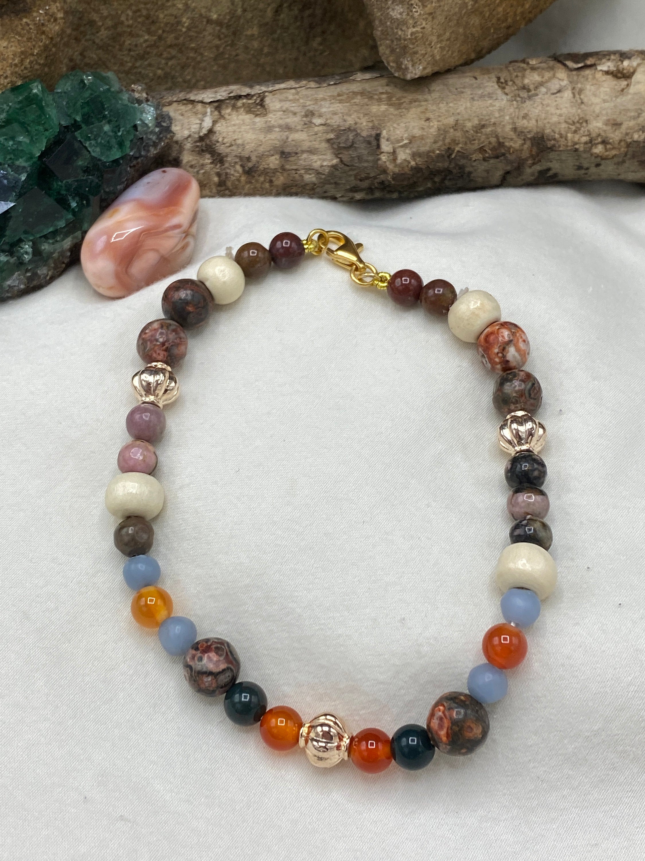 Chakra Jewelry "Lionheart" Necklace & Bracelet | Bloodstone Rhodonite Carnelian Jasper Angelite | Meditation Yoga Prayer Gift - Mama’s Malas jewelry