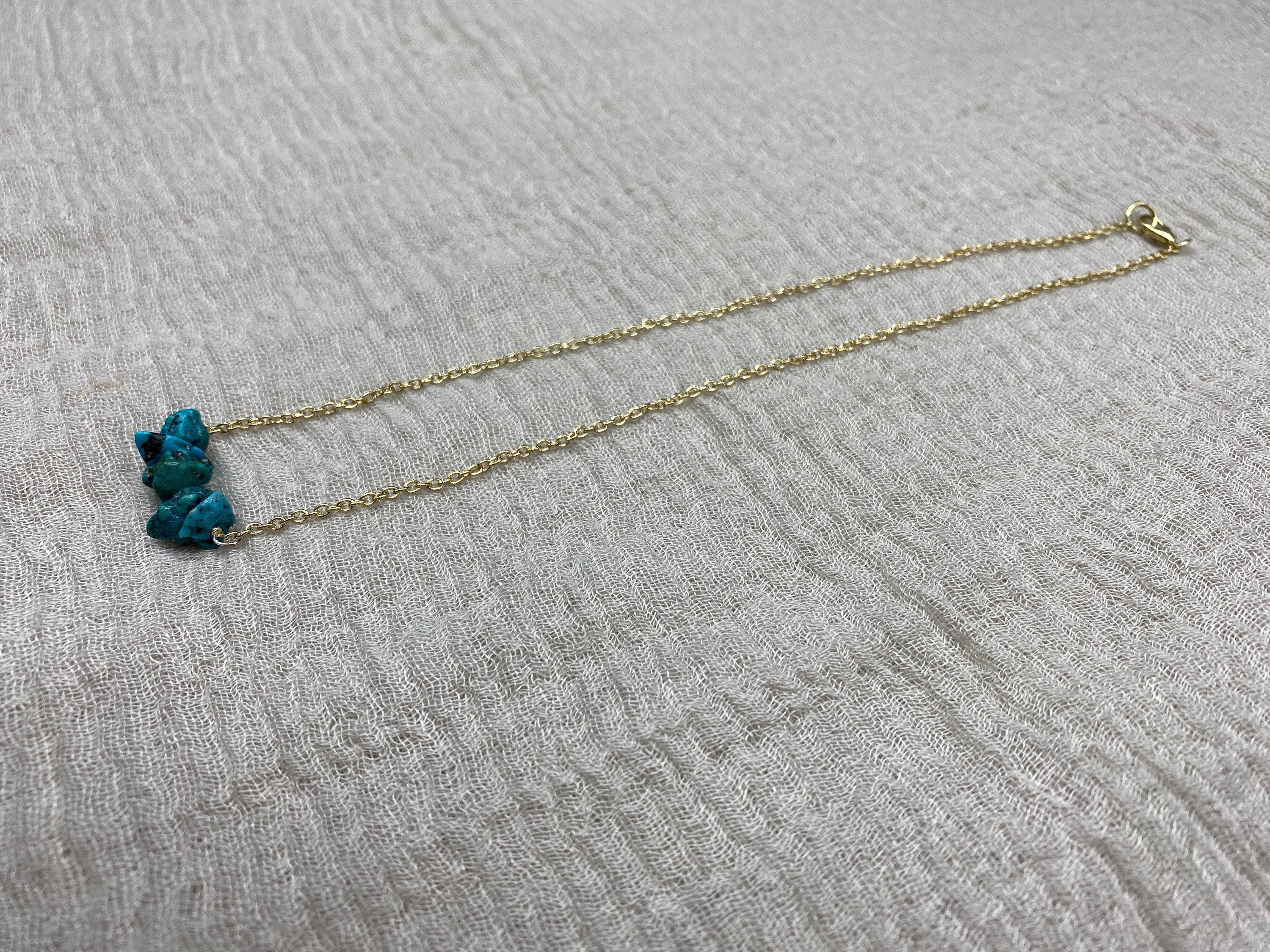 Turquoise Chip Necklace | Petite Dainty Gold Chain | Cute Chakra Energy - Mama’s Malas jewelry