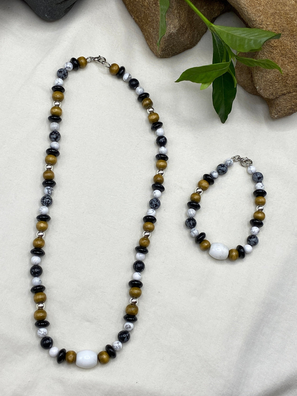 Chakra Jewelry "Enlightened Calm" Necklace & Bracelet | Snowflake Obsidian Agate Howlite | Energy Healing Reiki Meditation Shamanic Vision - Mama’s Malas jewelry