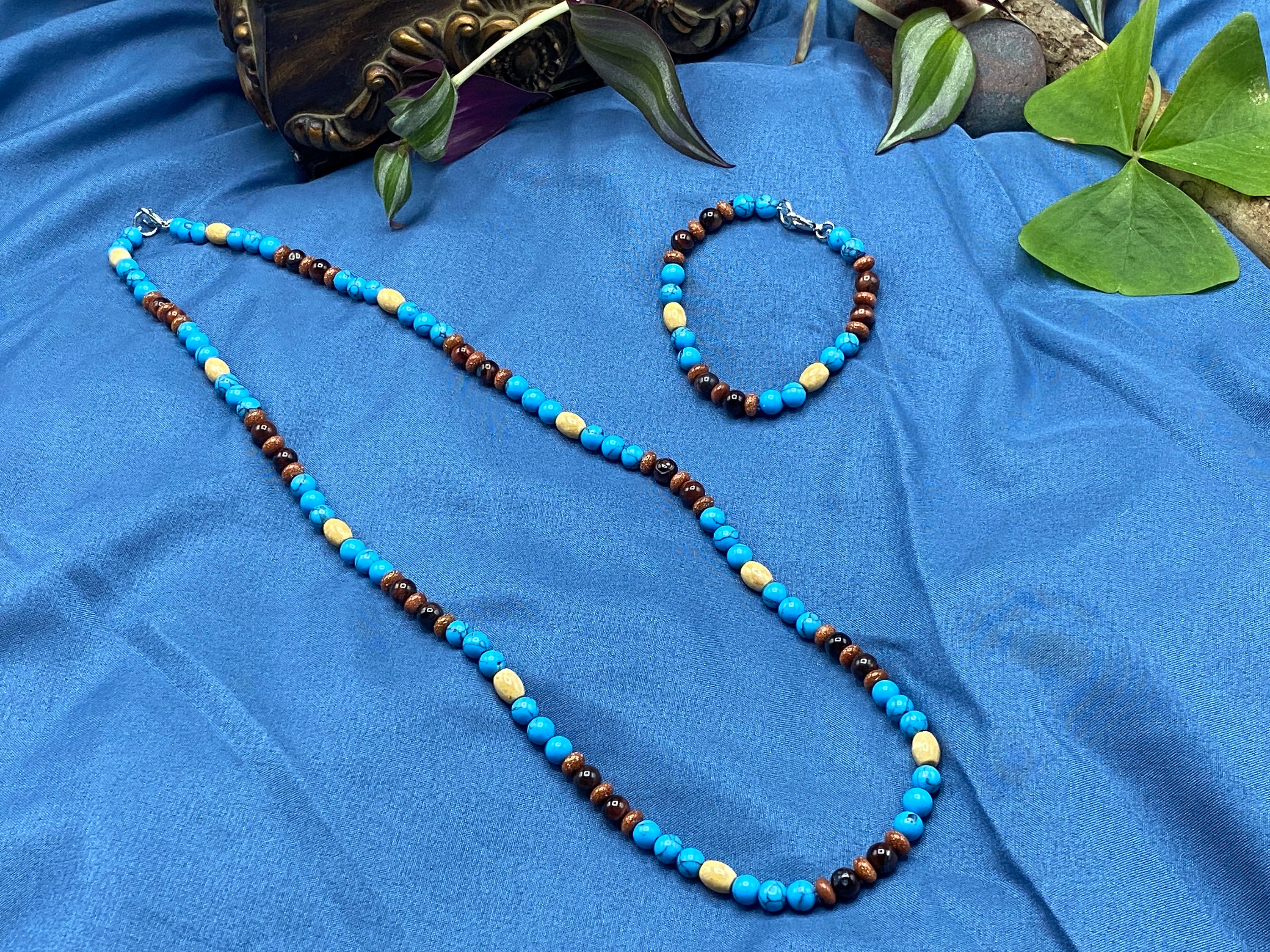Chakra Jewelry "Shaman's Path" Necklace & Bracelet | Turquoise Red Tigereye Goldstone | Indigenous Powwow Meditation Shamanic Energy Healing - Mama’s Malas jewelry