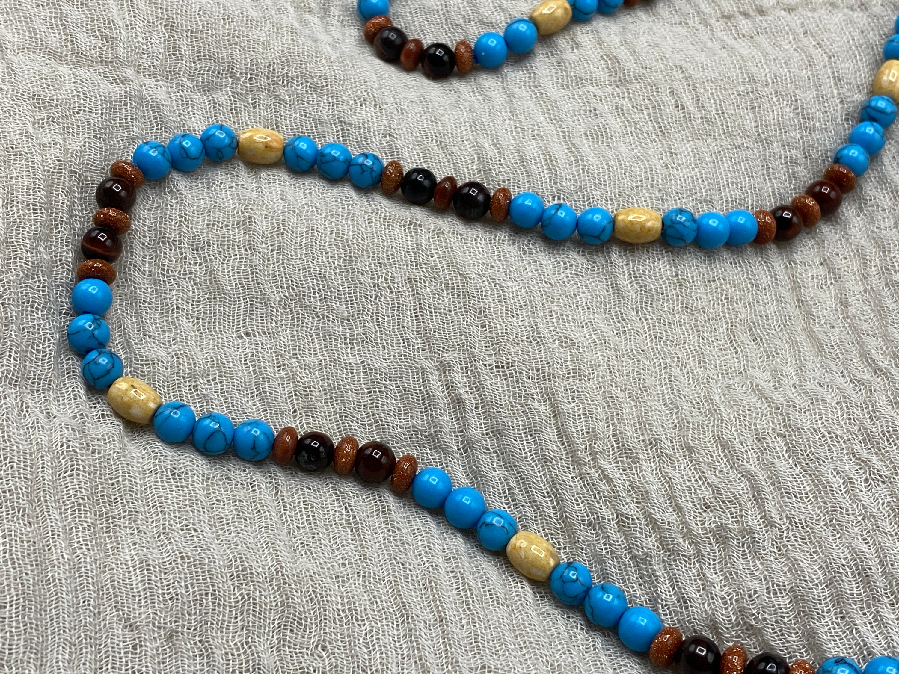 Chakra Jewelry "Shaman's Path" Necklace & Bracelet | Turquoise Red Tigereye Goldstone | Indigenous Powwow Meditation Shamanic Energy Healing - Mama’s Malas jewelry