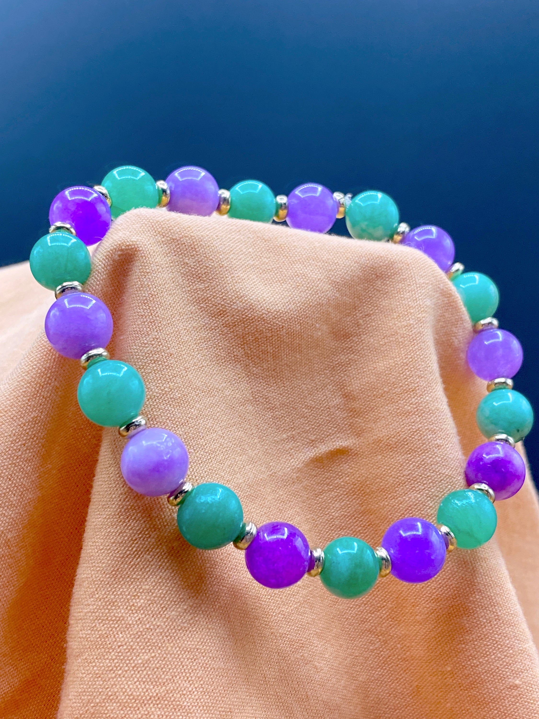 Crystal Energy Healing Stretch Bracelet | Green Quartz Purple Quartz - Mama’s Malas jewelry