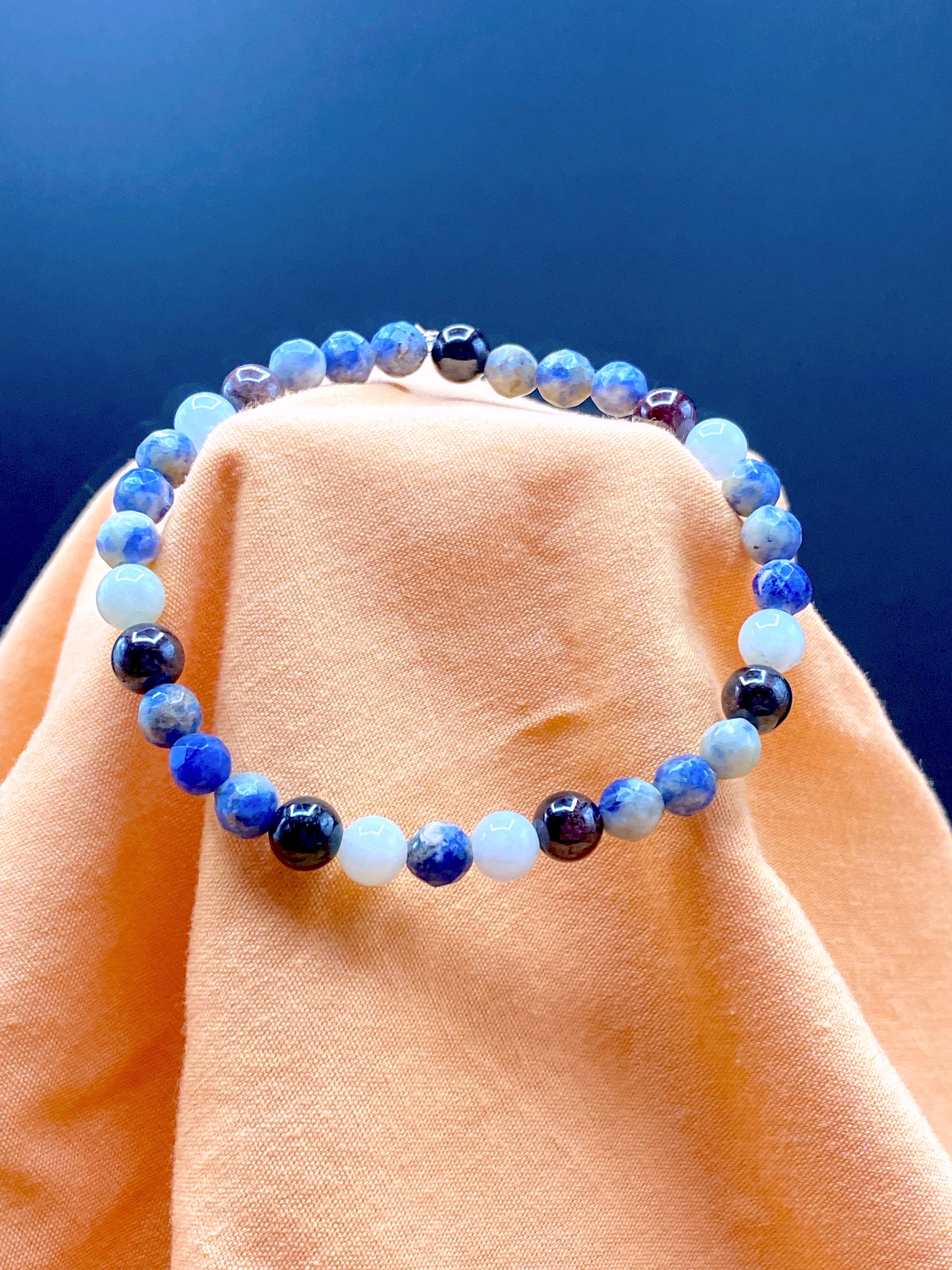 Crystal Healing Garnet Beryl Sodalite Stretch Bracelet - Mama’s Malas jewelry