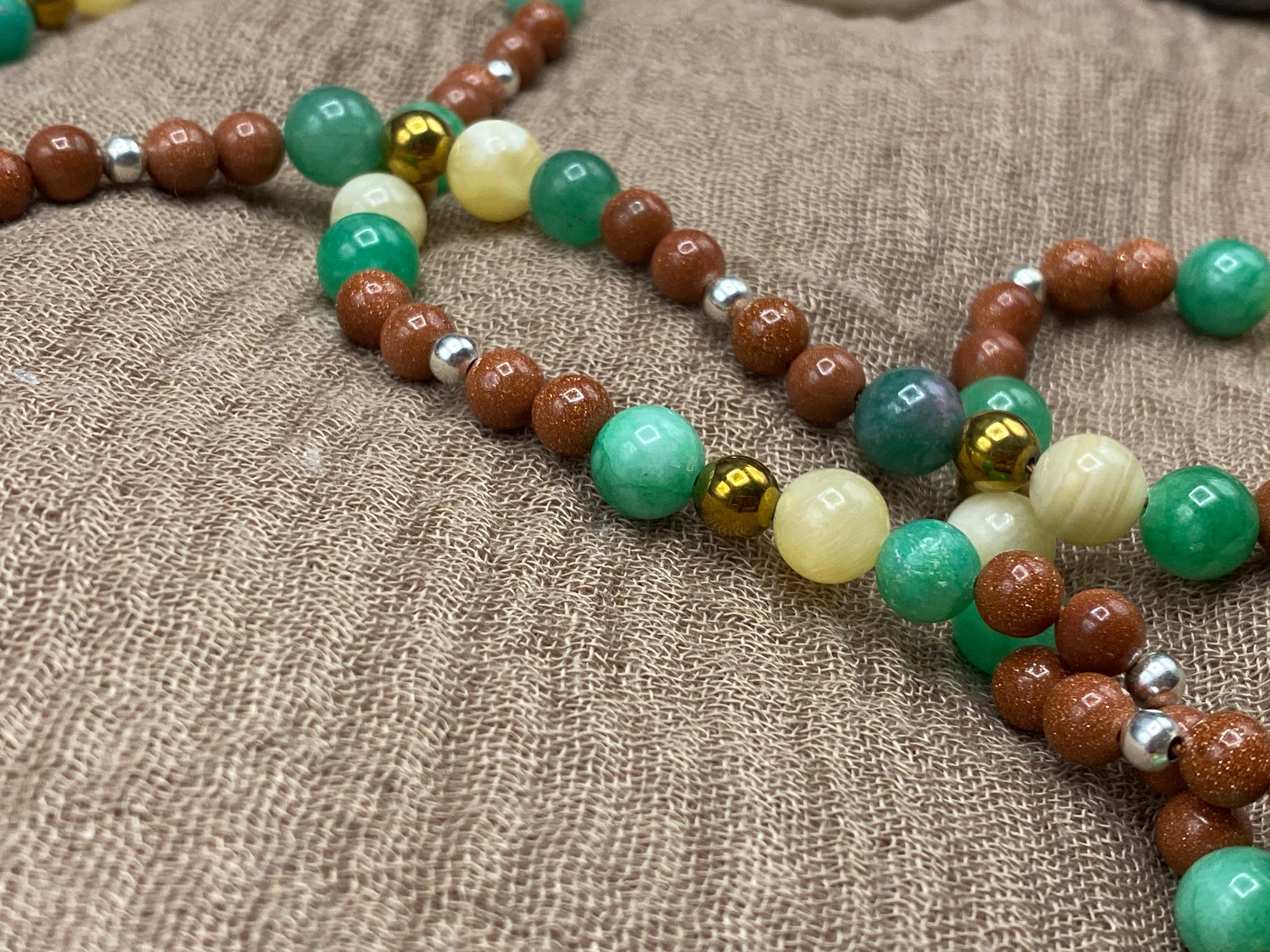 Chakra Healing "Sandflower" Necklace & Bracelet | Goldstone Calcite Green Quartz Picture Jasper | Healing Energy Meditation Yoga Jewelry - Mama’s Malas jewelry