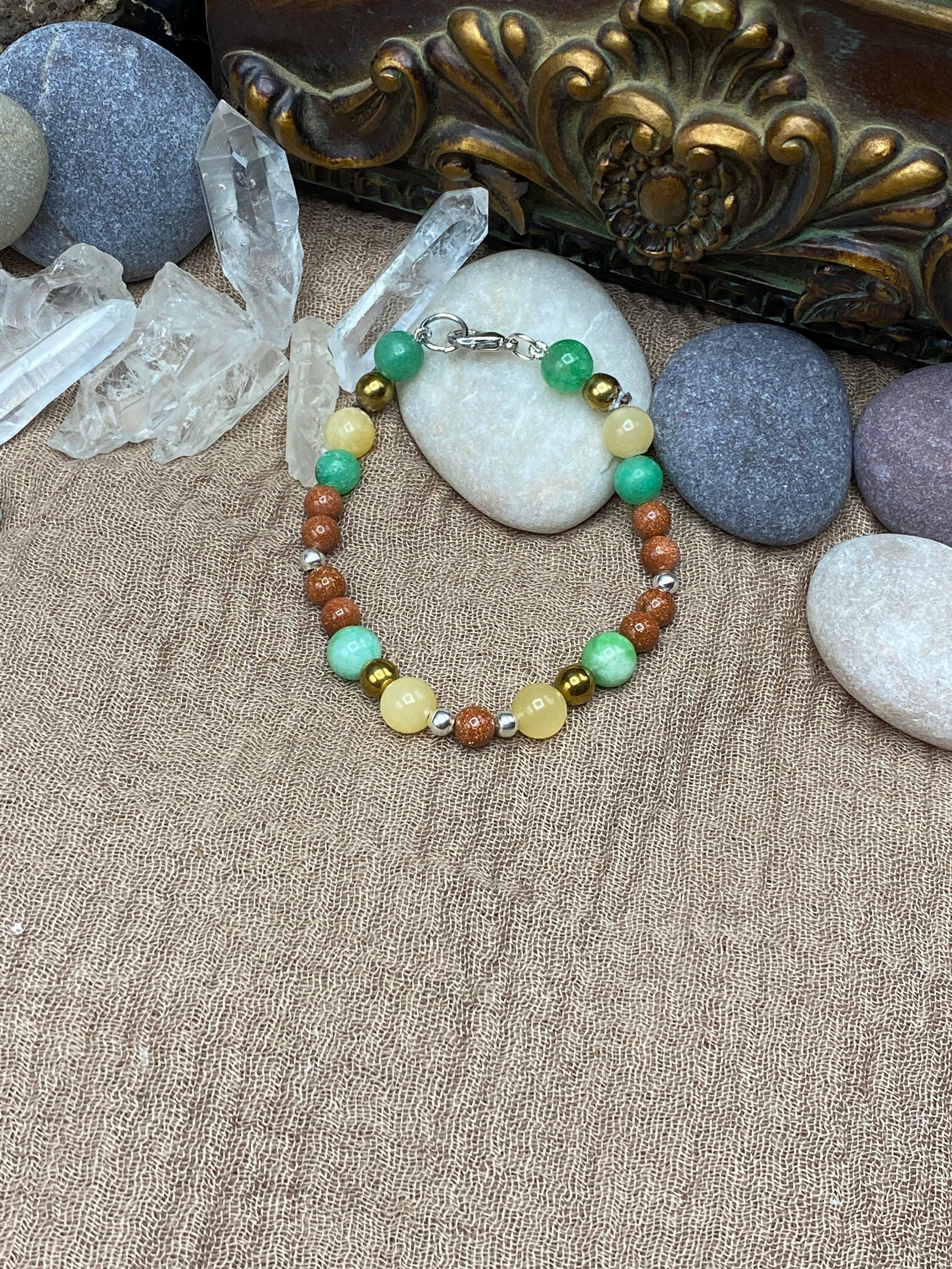 Chakra Healing "Sandflower" Necklace & Bracelet | Goldstone Calcite Green Quartz Picture Jasper | Healing Energy Meditation Yoga Jewelry - Mama’s Malas jewelry